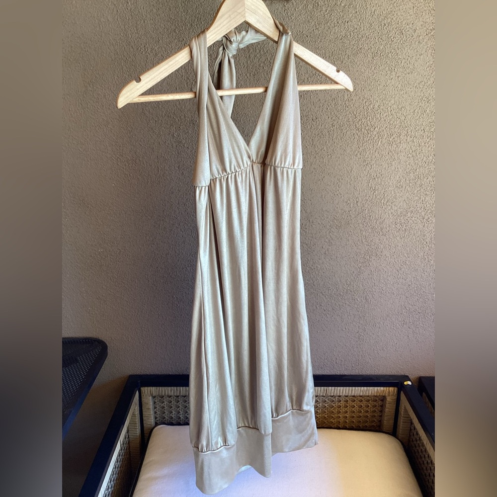 Vintage Gold Halter Mini Dress Y2K - Picture 6 of 8